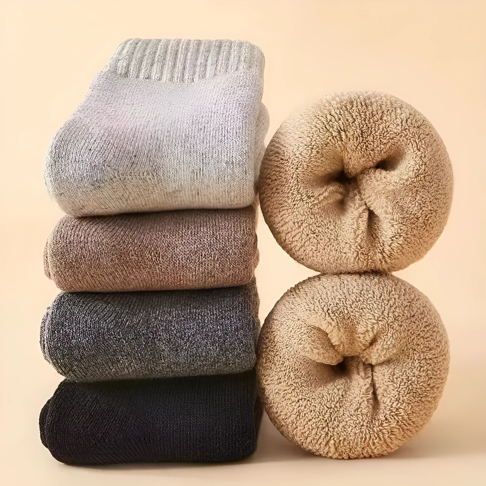 Winter thick wool socks in black, dark grey, light grey, or khaki colours