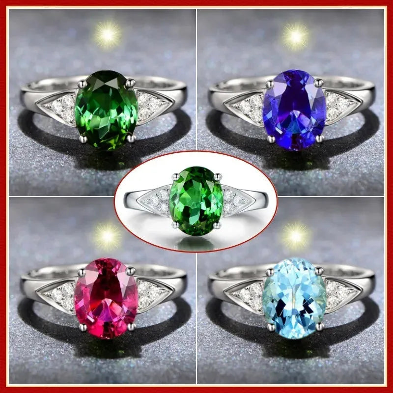 Women's ring with a choice of heart, water drop, or bell pattern in natural zircon, on a model's hand.