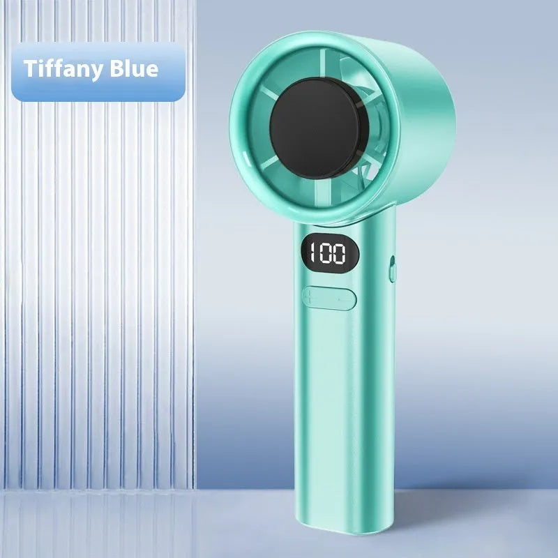 120 Speed USB rechargeable handheld personal fan in green colour with six plastic blades.