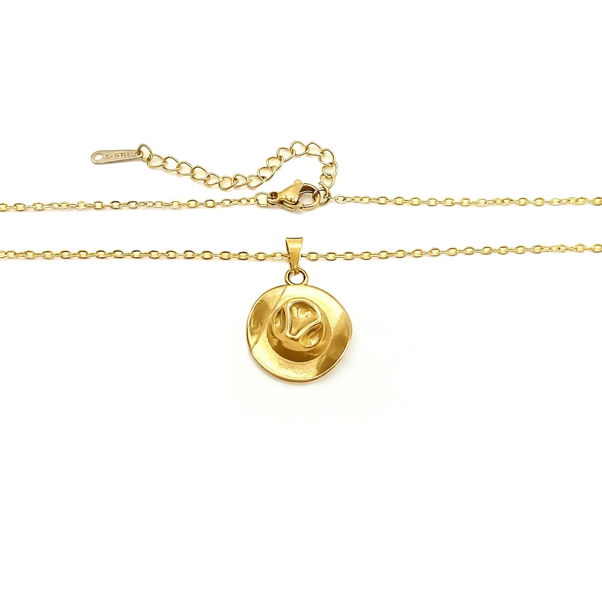 18K gold plated metal punk cowboy hat pendant necklace with O-ring chain in gold finish