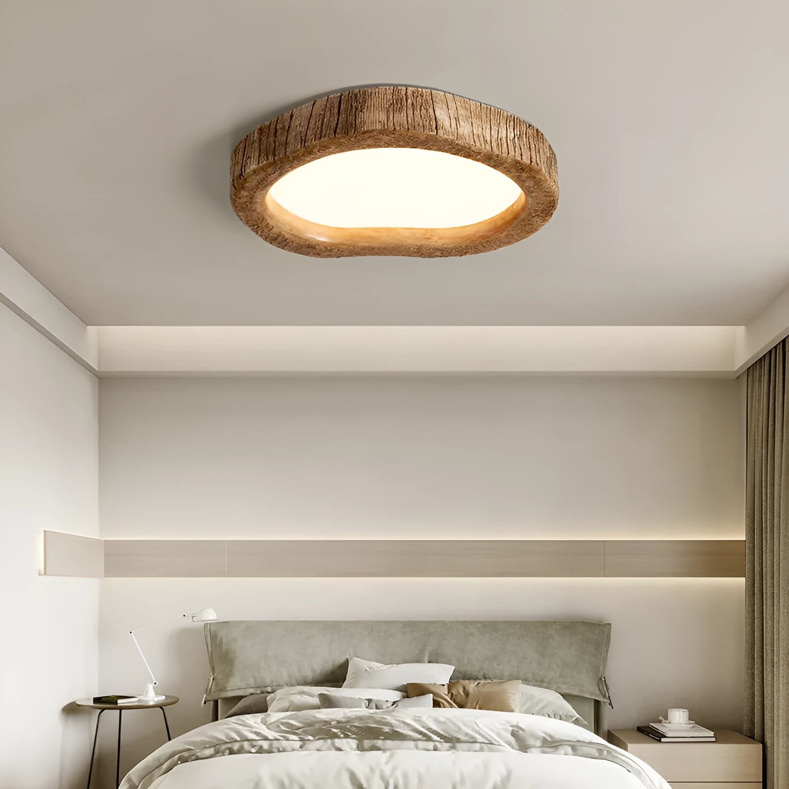 Round wood grain finish ceiling lamp in new Chinese style for bedroom lighting