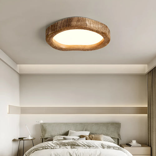 Round wood grain finish ceiling lamp in new Chinese style for bedroom lighting