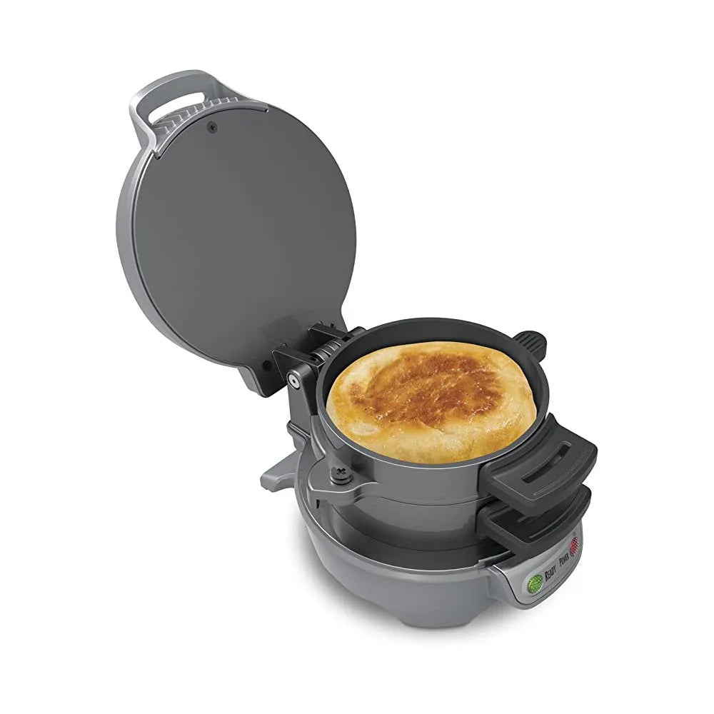 Household breakfast machine sandwich maker with egg cooker ring in red, orange or silver grey