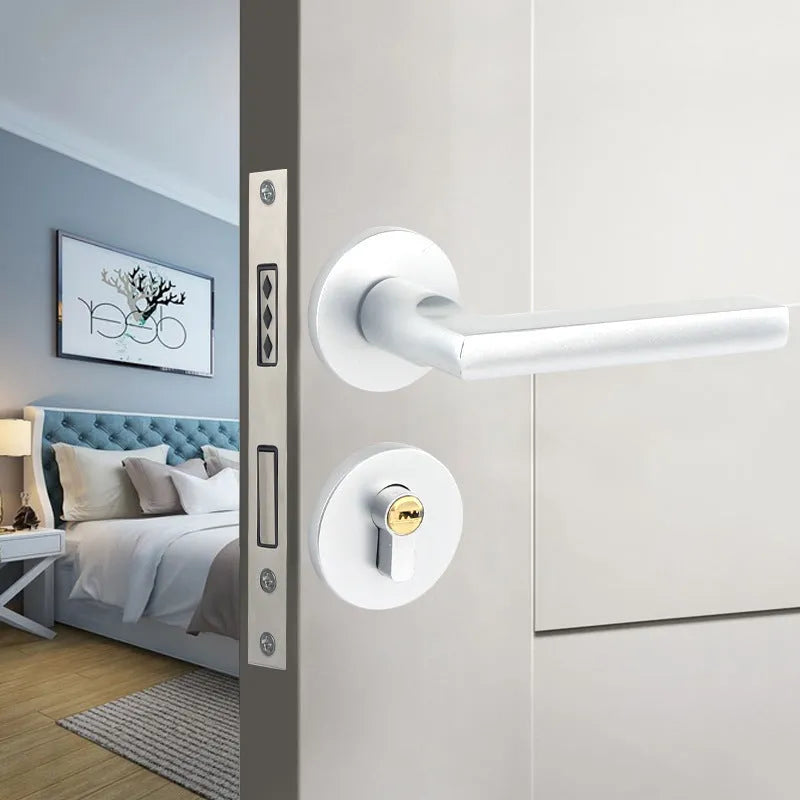 Aluminium split magnetic door lock handle for timber doors in black and silver finish.