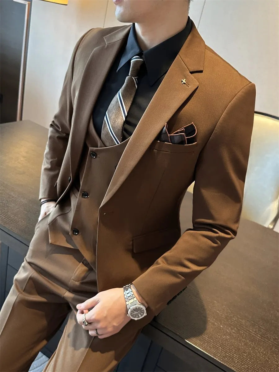 Men's slim fit business formal wear in chemical fibre blend fabric available in three colours