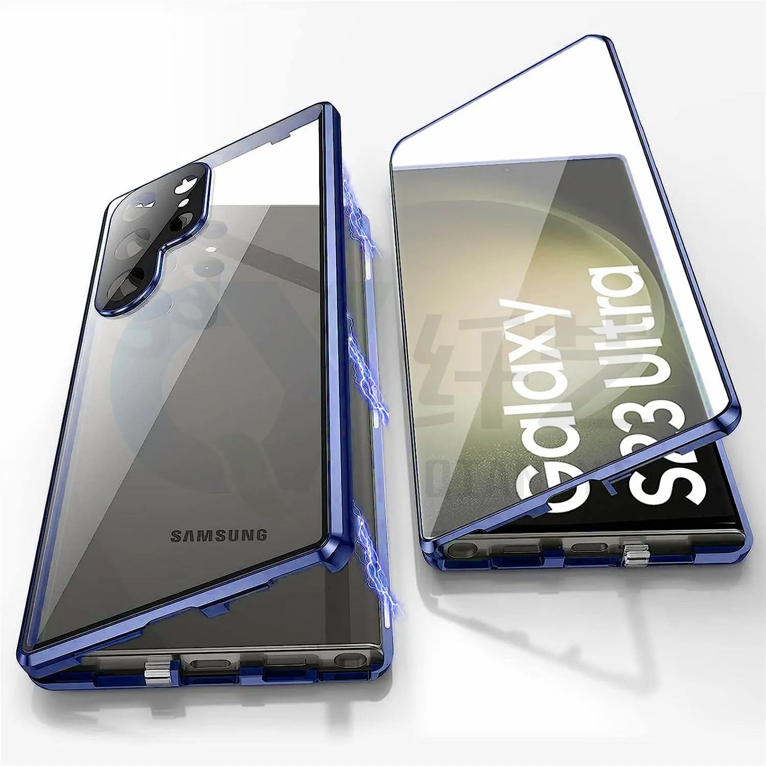 Peep-proof magnetic mirror phone case for Samsung S24 Ultra in black metal construction