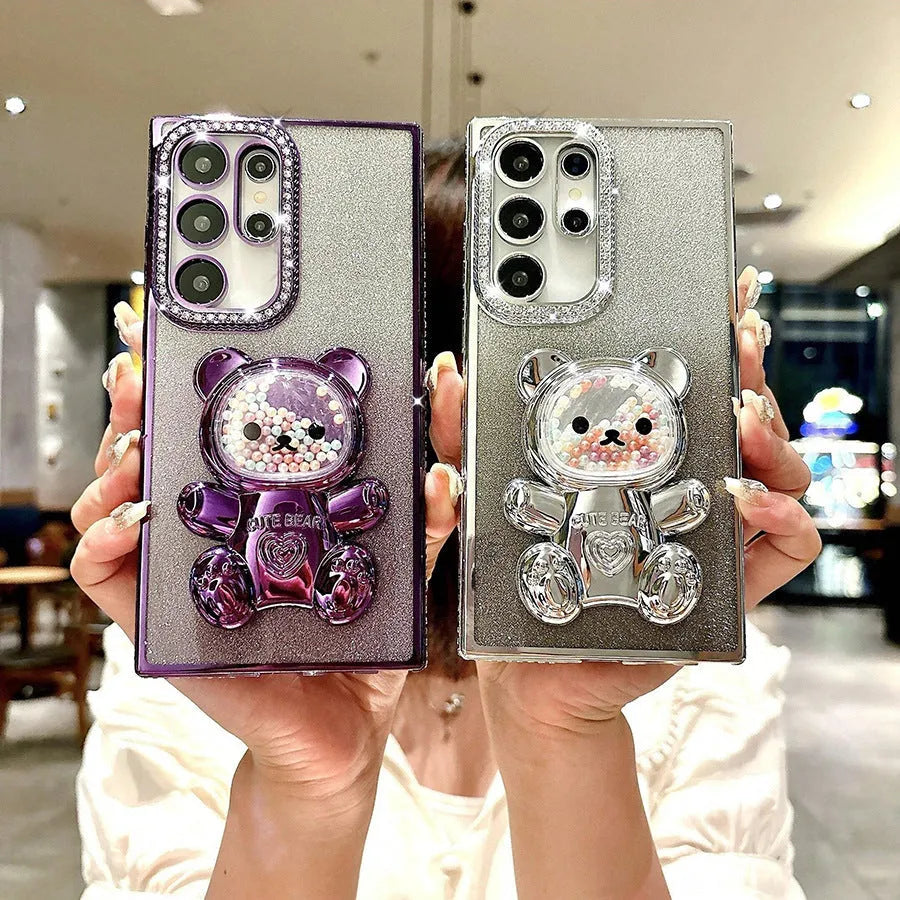 Silicone diamond plated all-inclusive phone case in rose gold for iPhone 15