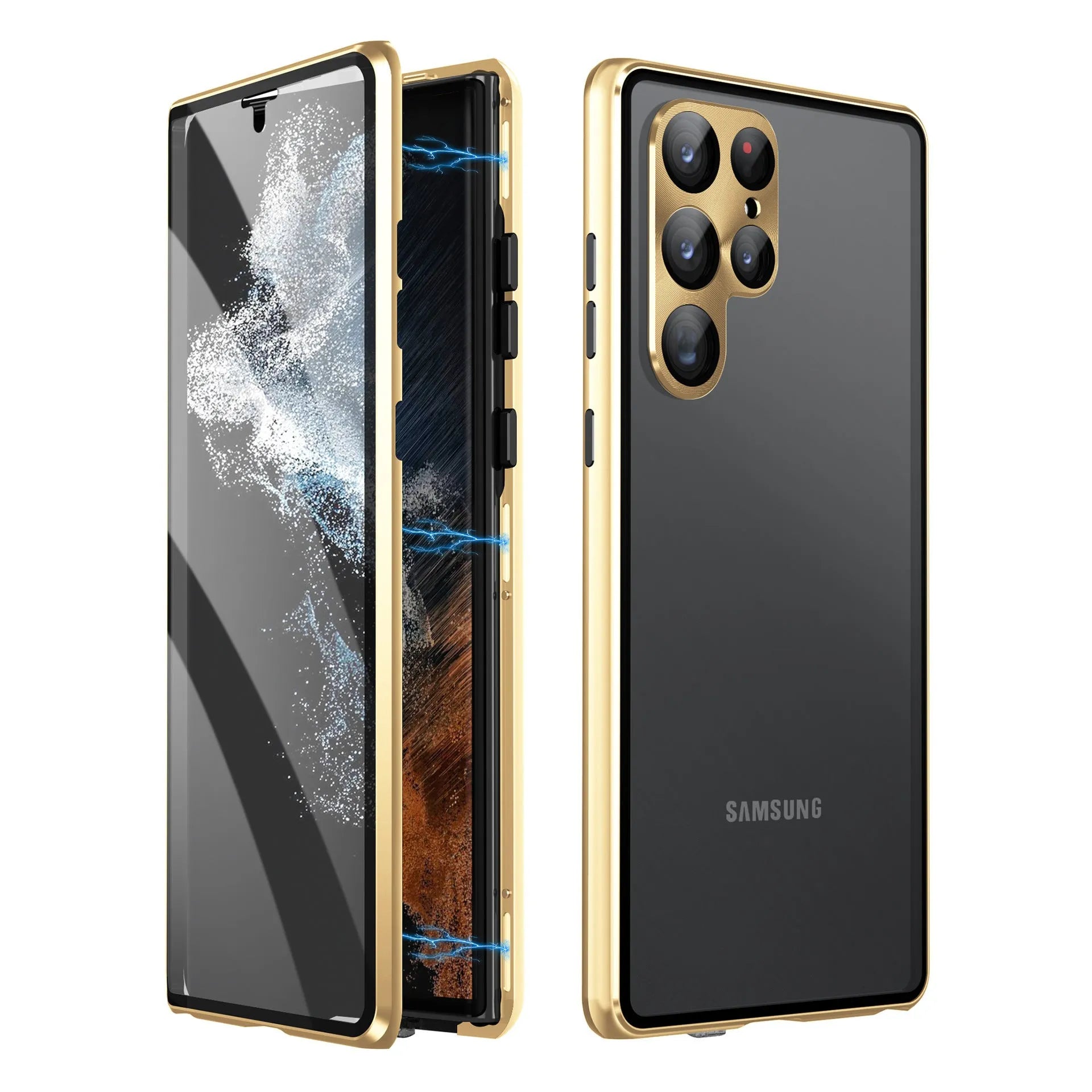 Peep-proof magnetic mirror phone case for Samsung S24 Ultra in black metal construction