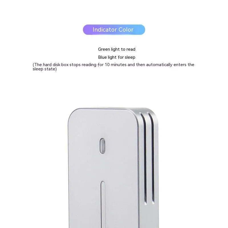 Compact silver aluminium M.2 NVMe to USB-C SSD enclosure showing its small size and USB-C port.