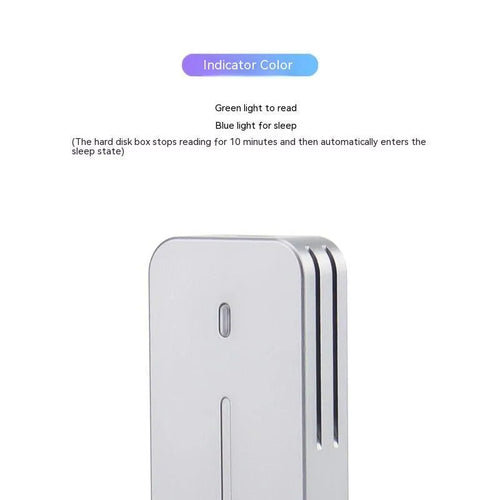 Compact silver aluminium M.2 NVMe to USB-C SSD enclosure showing its small size and USB-C port.