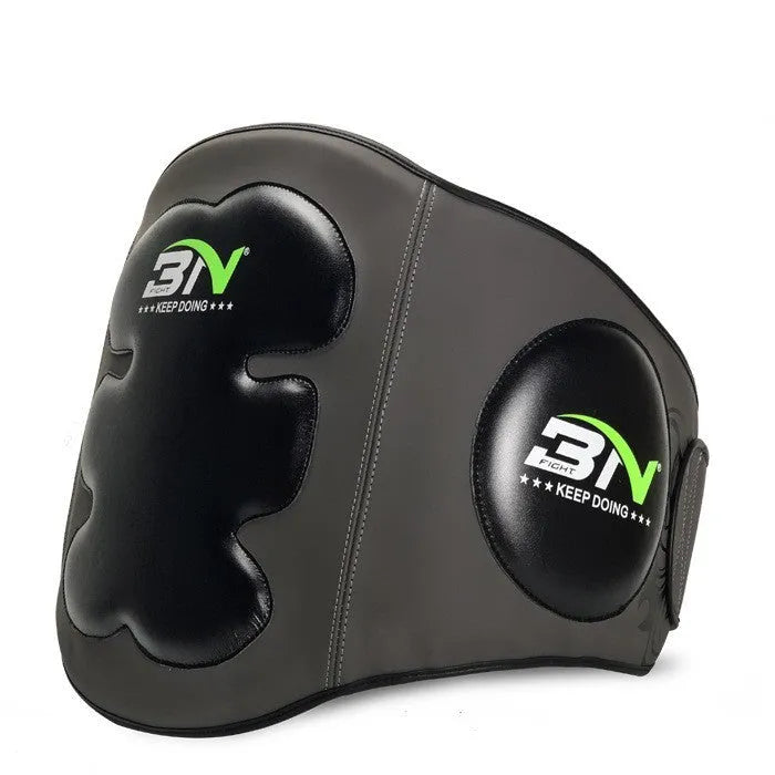 Dark grey waist-fastening boxing chest protection target pad for Sanda training.