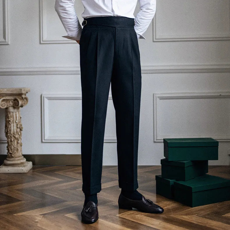 Men's high waist straight casual trousers in polyester available in multiple colours