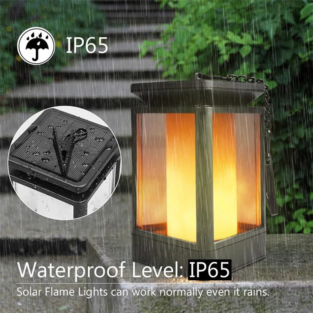 Antique flame design solar LED garden lamp in black or grey with monocrystalline silicon panel