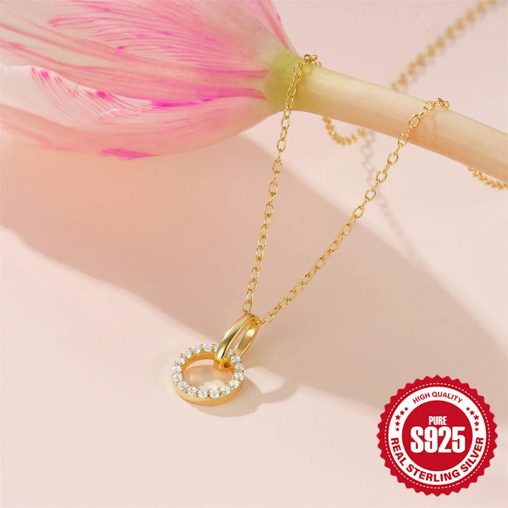 Gold colour S925 sterling silver women's clavicle chain with geometric design and adjustable length