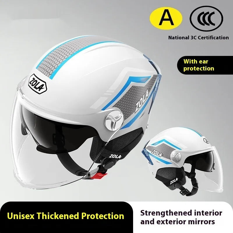 Universal 3C motorcycle half helmet with double mirror visor in light brown colour