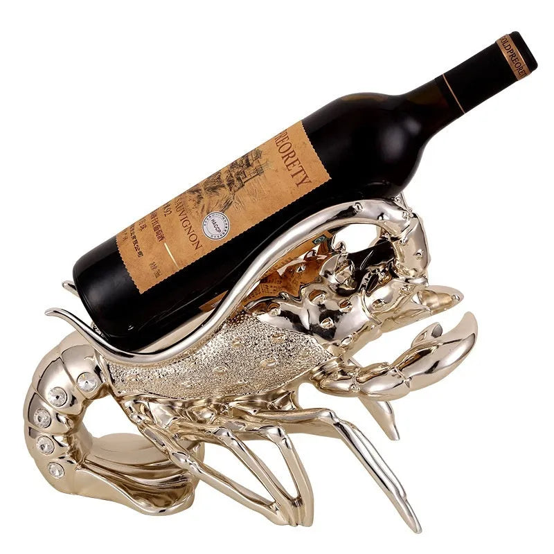 Lobster-shaped decorative wine bottle holder ornament in rose gold or silver resin.