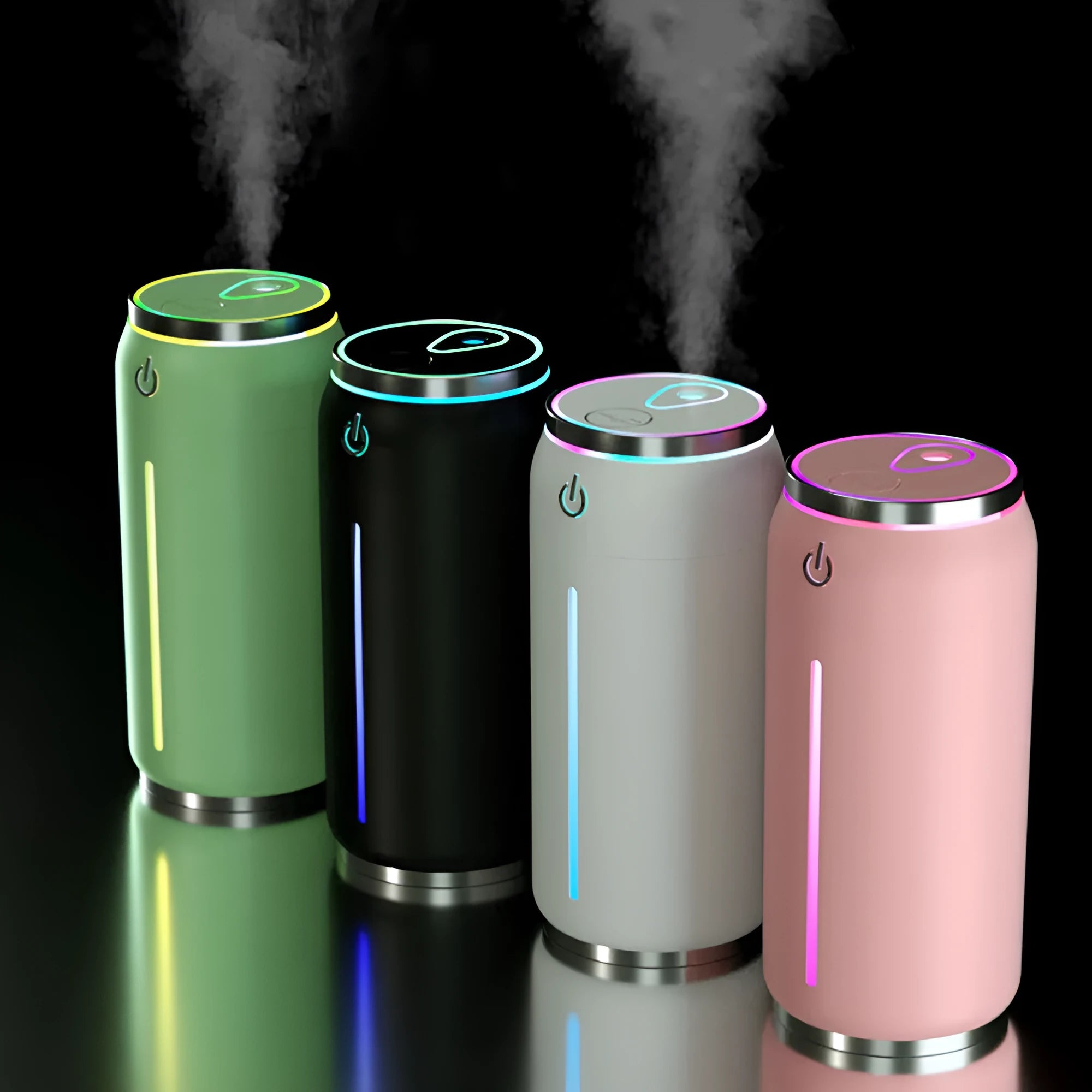 220ml mini USB car humidifier in black with transparent water tank and USB cord