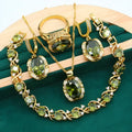 Women's full rhinestone zircon jewellery set with snake bones chain in olive green or red colour