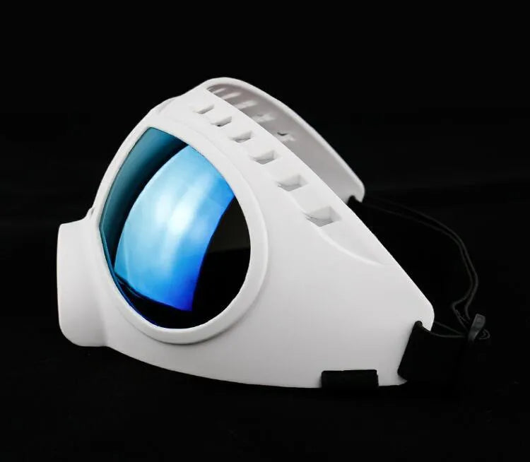 Set of two dog goggles for large dogs in black and white colours with clear lens and adjustable strap