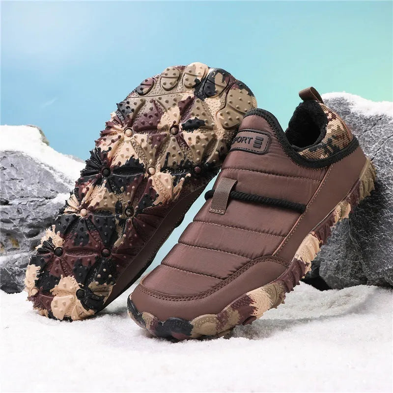 Snow boots outdoor couple non-slip warm cotton shoes with rubber sole in black colour