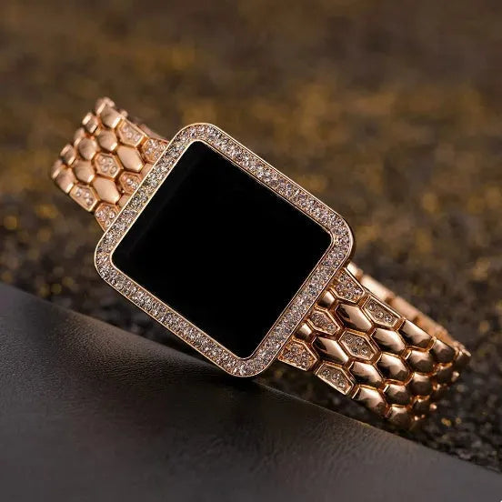 Large digital waterproof steel band watch with square dial for elderly users