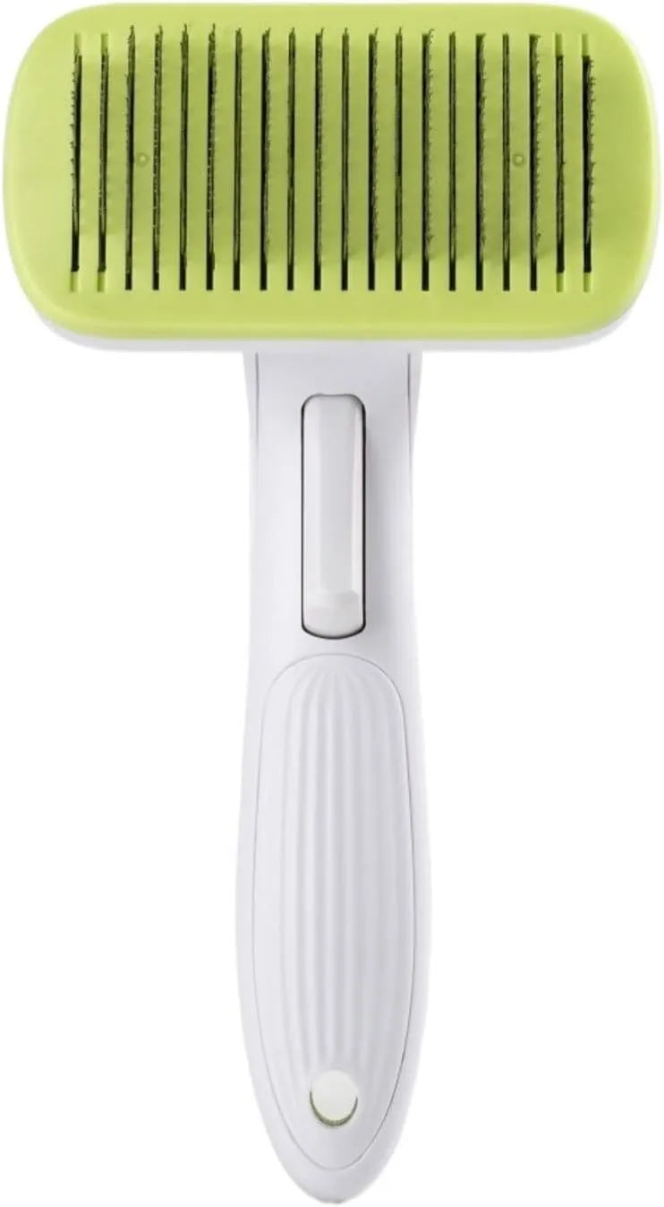 Automatic pet grooming comb for dogs and cats on a blue background.