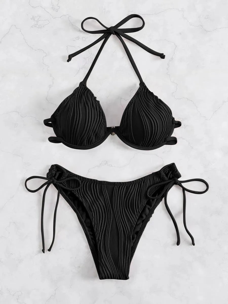 Women's steel bracket underwire bikini swimsuit in polyester fabric available in multiple colours