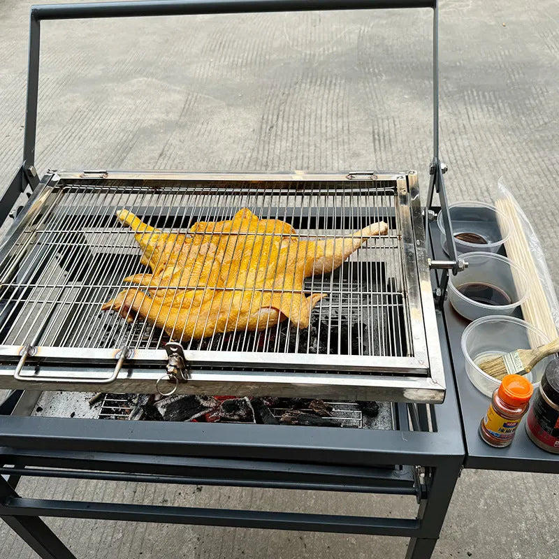 Flip BBQ charcoal stove with folding design and large cooking surface