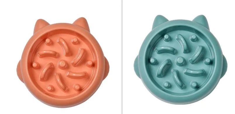 Green pet slow feeder bowl with bone-shaped ridges inside to slow down eating