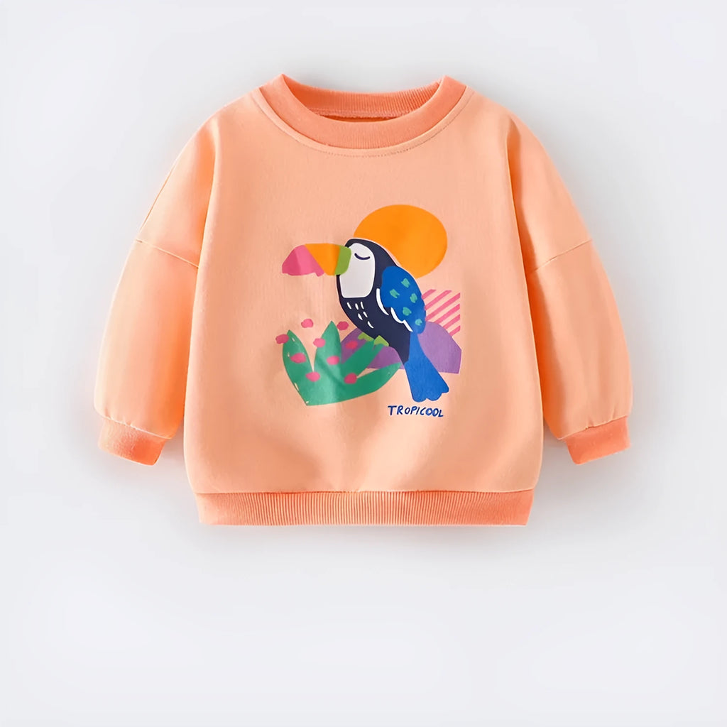 Girls' 100 cotton sweater coat with cartoon print, pullover style, cotton lining, suitable for height 90-140cm