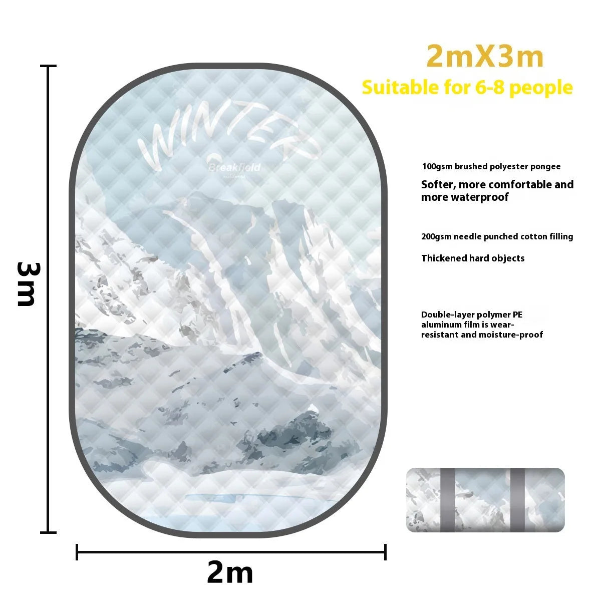 Waterproof outdoor picnic mat in a seasonal colour, shown unrolled on grass.