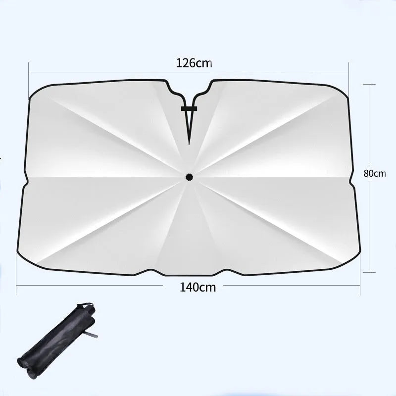 Silver windshield sun shade umbrella with spring structure edge for car interior sun protection