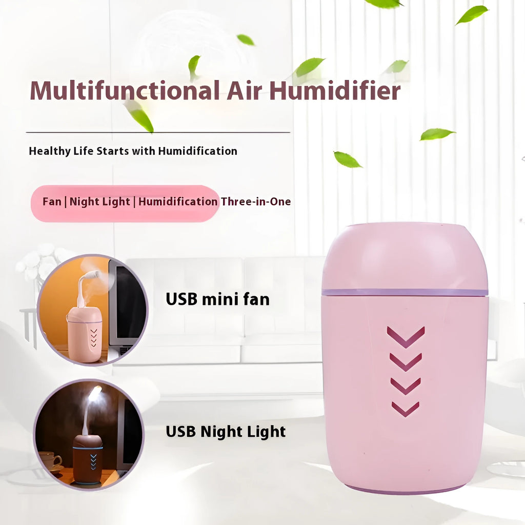 Round white portable air purifier with USB cable on a car dashboard