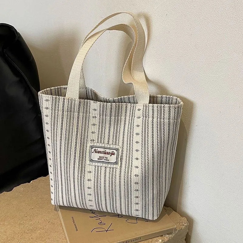 Japanese style corduroy bag in dark brown with large capacity and fresh sweet design