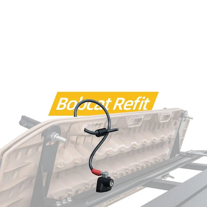 Plastic-sheathed steel cable lock for securing equipment to a vehicle roof rack.