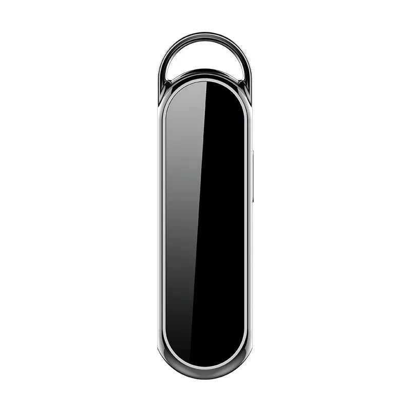 Black one-key recording smart voice recorder with built-in memory, measuring 83.5x23x11 mm, on a plain background.