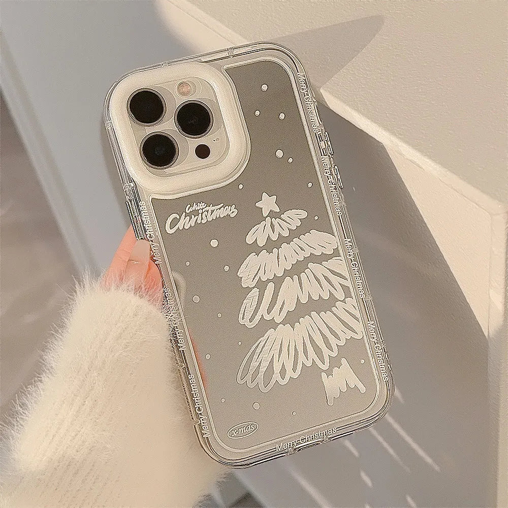Mirror snow white Christmas tree phone case for Apple iPhone with TPU hard case back anti-fall protection