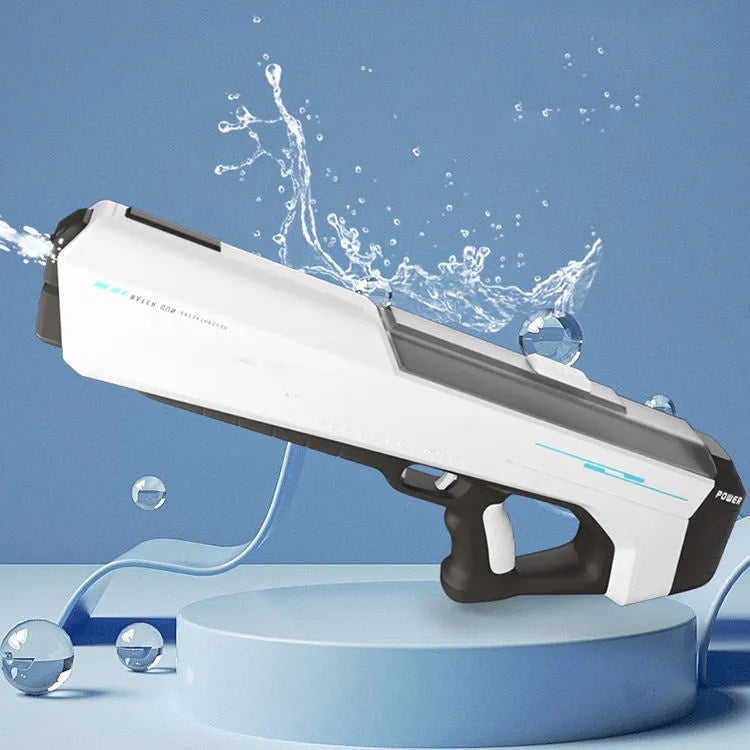 Fully electric water gun toy in sky blue with trigger and USB charging cable for summer outdoor play
