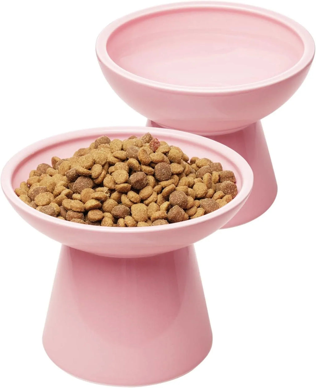 Ceramic elevated cat bowl with wide shallow design in blue, green, pink or white