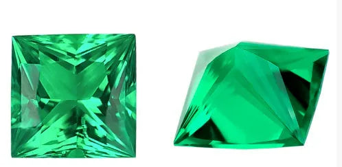 Synthetic cultivated emerald gemstone in Columbia green treasure colour showing round and grandmother cut options