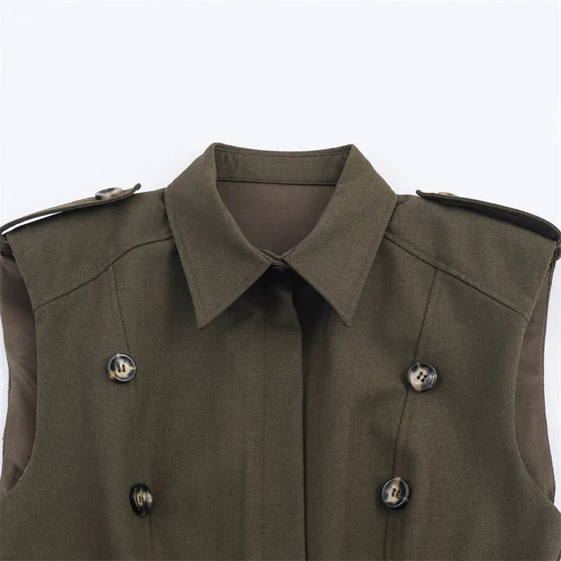 Women's short dress with padded shoulder laminated decoration, striped pattern, asymmetric hem, long sleeves, mid waist