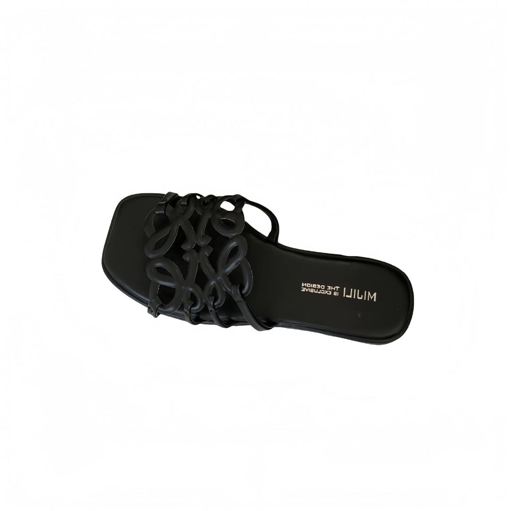 Summer Roman style hollow-out slippers for women, flat beach sandals in solid colours, viscose upper, microfiber lining