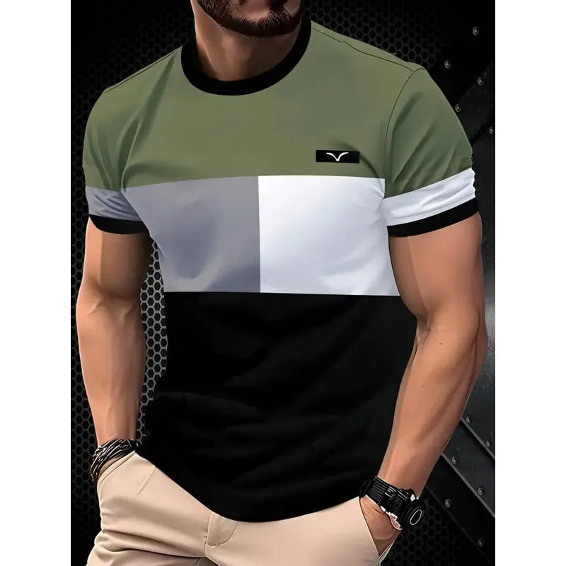 Men's loose fit short sleeve T-shirt with digital 3D printing stripes pattern in various colour styles