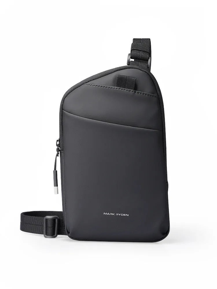 Men's elegant black lightweight crossbody bag made from oxford cloth.