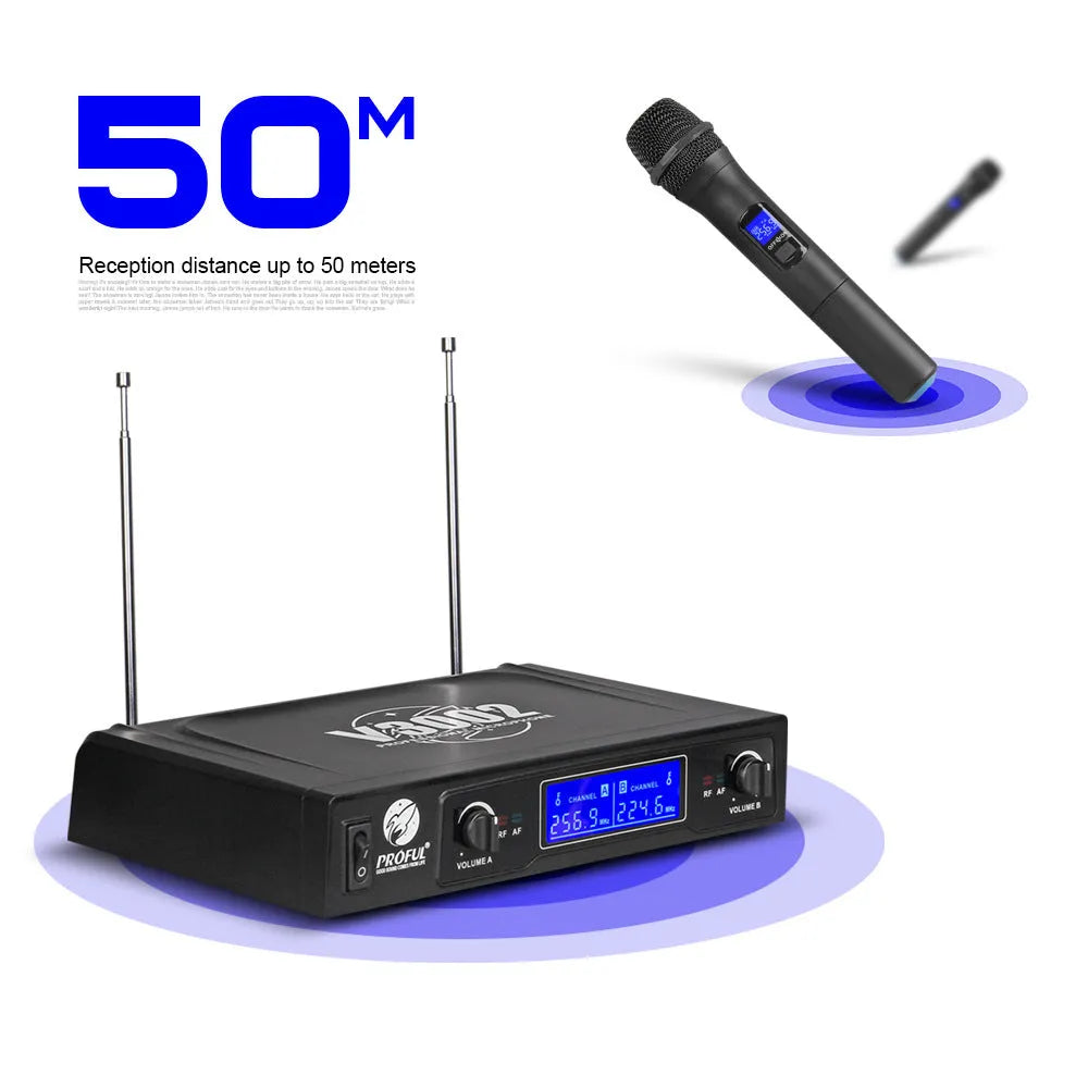 V-3002 black wireless microphone set with two handheld microphones and transmitter unit