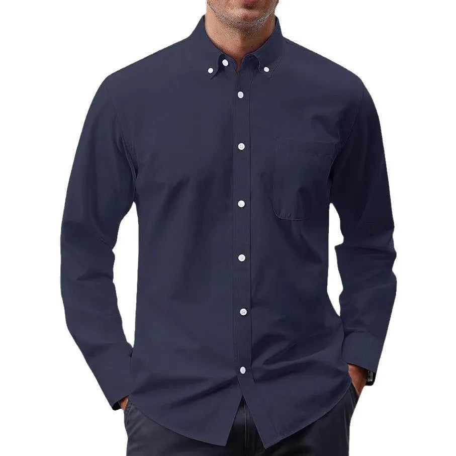 Solid colour Oxford long sleeve button shirt in cotton blend, available in multiple colours and sizes