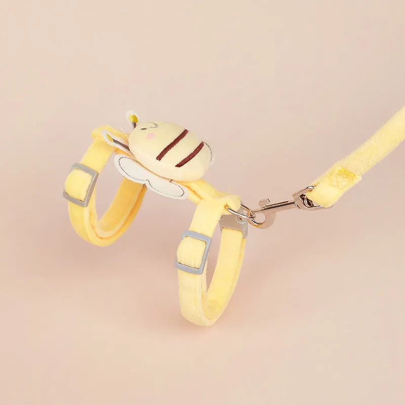 Outdoor Teddy bee shape cat harness and lead set in pink yellow blue sizes S M