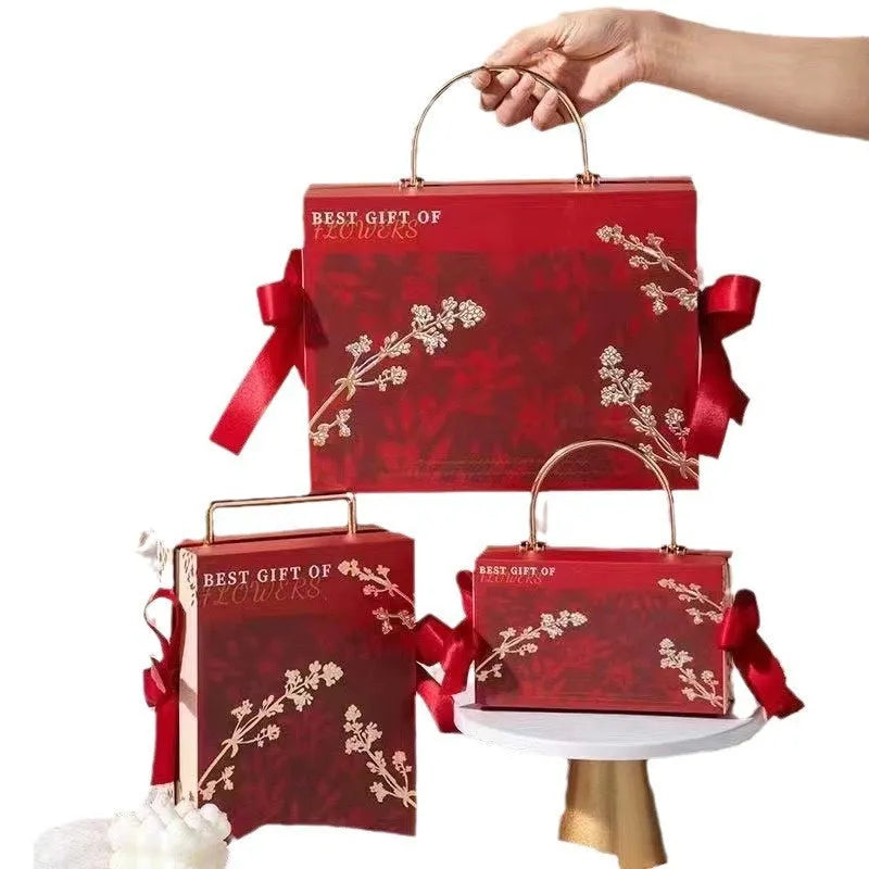 Paper and cardboard hand gift box in Champagne Gold with outer box packaging for pajamas marriage engagement