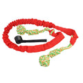Cotton thread dog tug-of-war rope toy in red, shown with a dog during play.