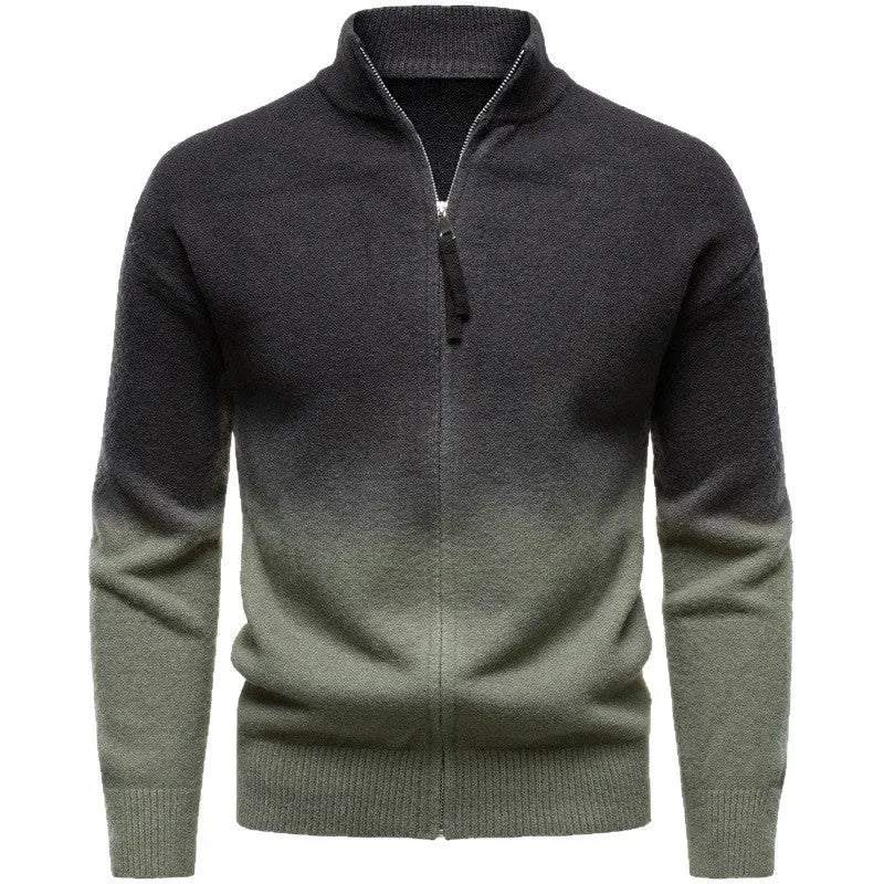 Men's gradient colour zipper collar sweater in dark gray with batwing sleeves